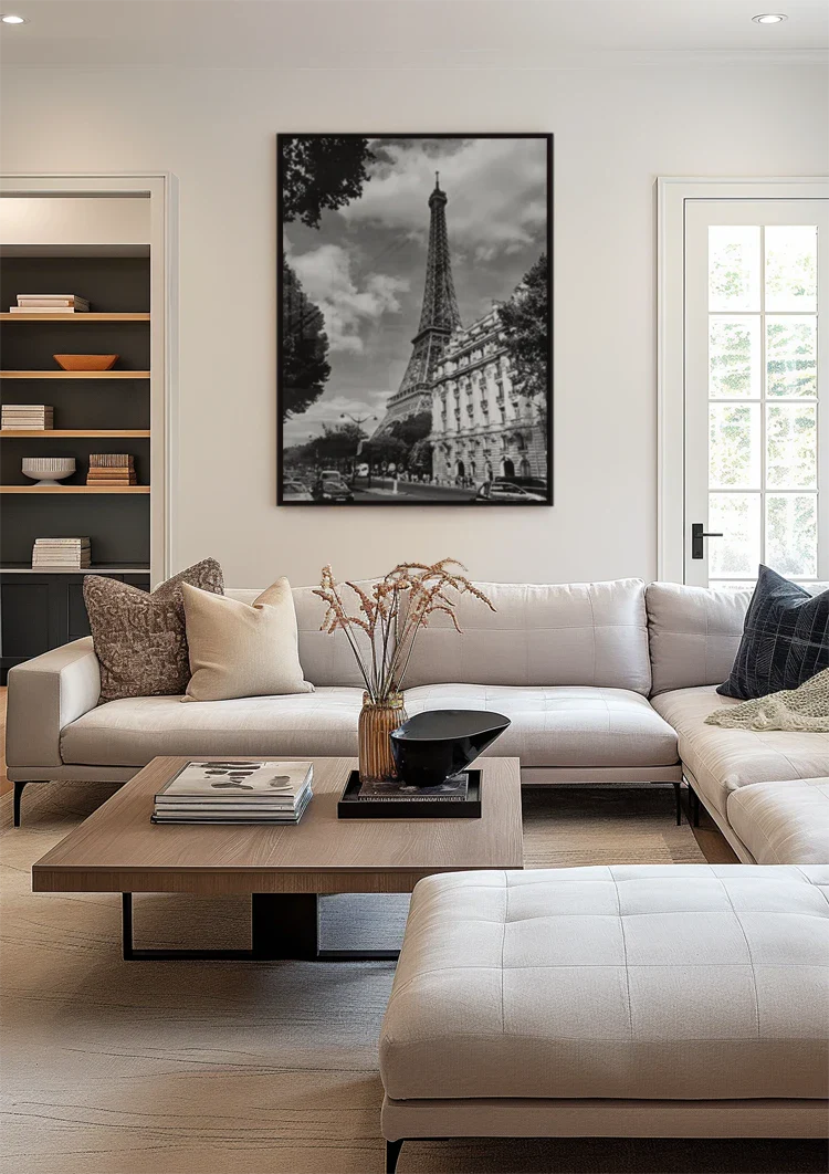 Eiffelturm Paris Straße Klassische Gebäude Schwarz-Weiß Vintage Gemälde