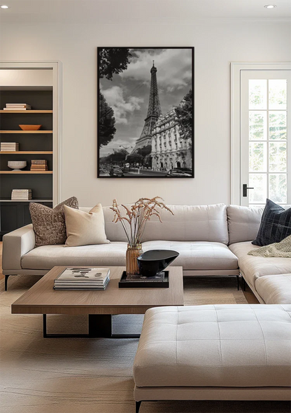 Eiffelturm Paris Straße Klassische Gebäude Schwarz-Weiß Vintage Gemälde