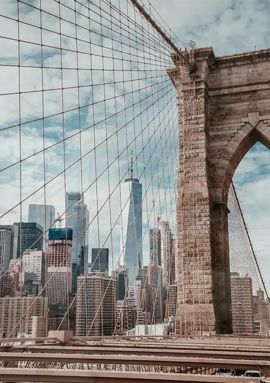 New York skyline bij de Brooklyn Bridge canvas schilderij boven het bed in de slaapkamer