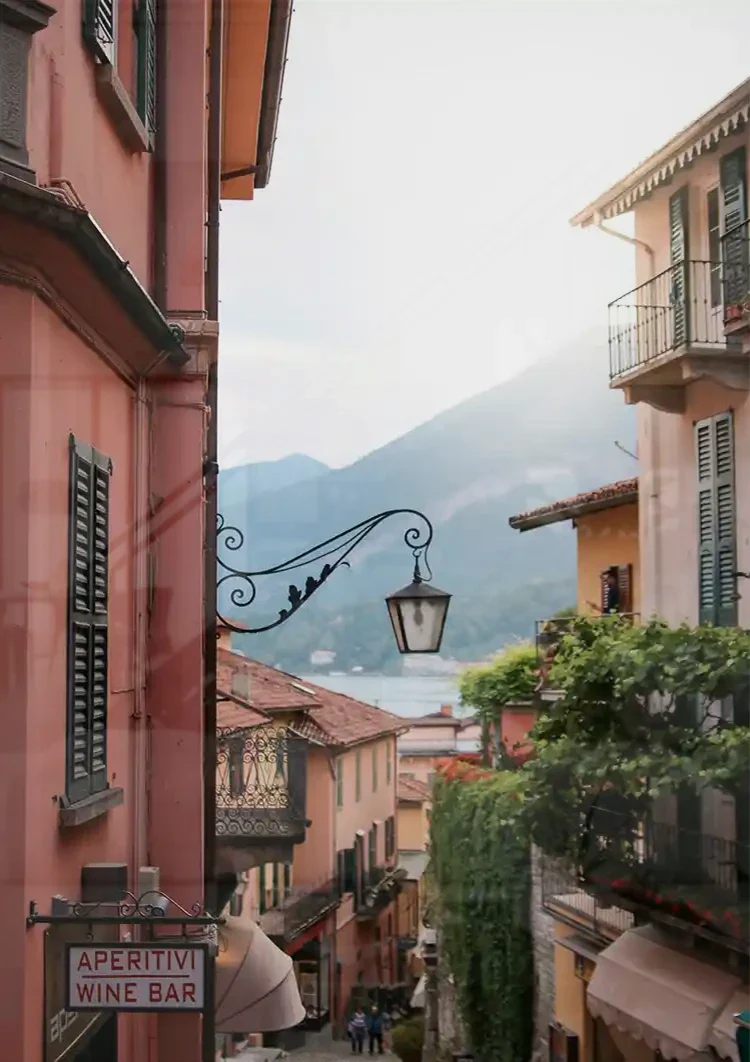 Italienische Gasse Comer See Laterne Bunte Fassaden Gemälde