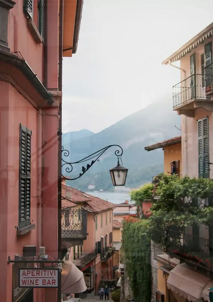 Italienische Gasse Comer See Laterne Bunte Fassaden Gemälde