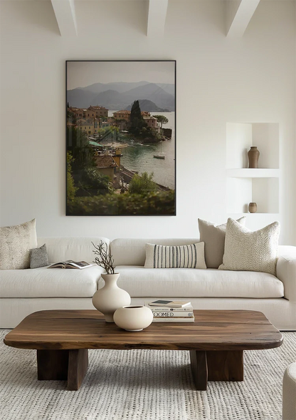 Varenna Lake Como Italian Village Terracotta Roofs Mountains Lake Atmospheric Painting