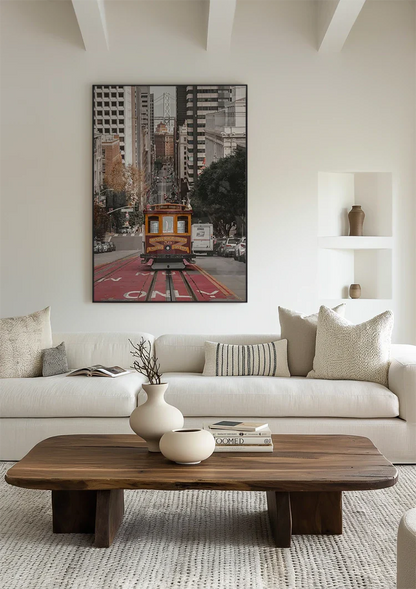 San Francisco Kabeltram Steile Straat Herfst Stadsgezicht Stedelijk Canvas Schilderij