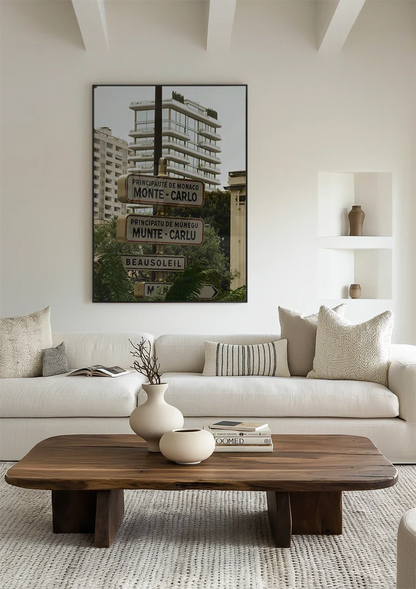 Monte Carlo Monaco Straatnaamborden Palmbomen Kustgebouwen Schilderij