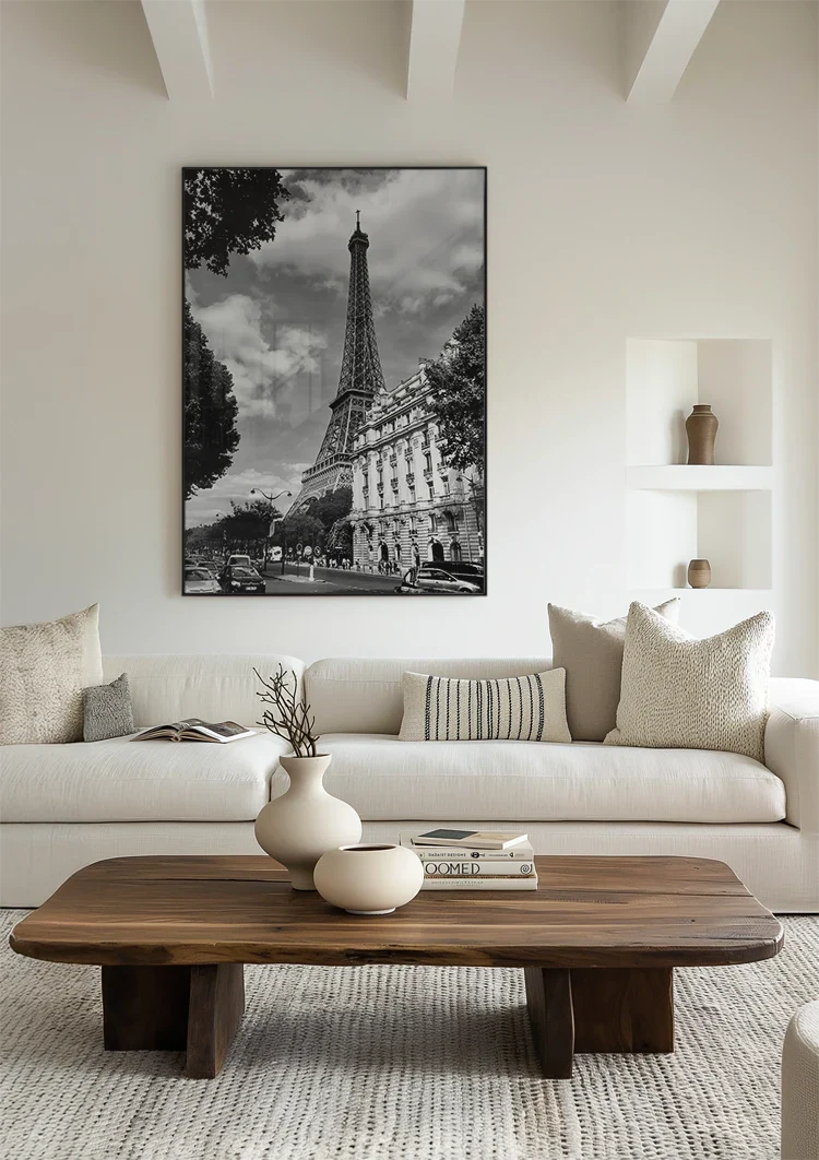 Eiffelturm Paris Straße Klassische Gebäude Schwarz-Weiß Vintage Gemälde