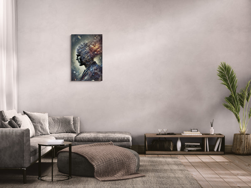 Abstrakt Surrealer Mann mit Kosmischen Elementen Leinwand – Moderne Wanddekoration