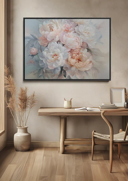 Soft White Peach Peonies Dreamy Floral Elegant Painting