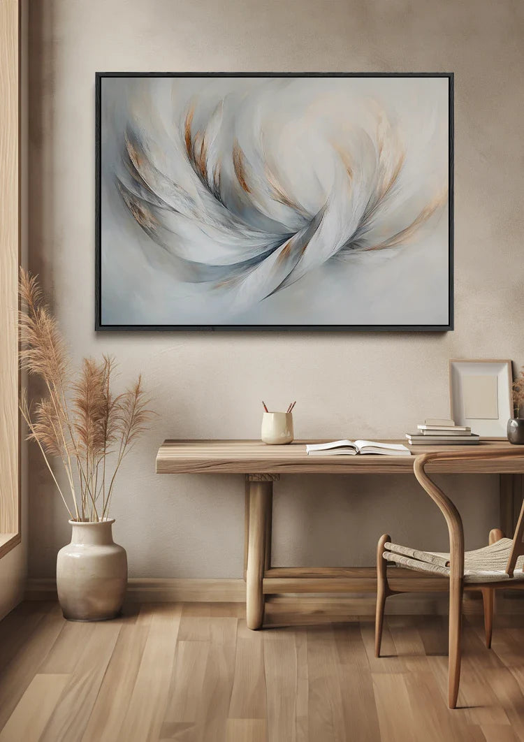 Abstract Wings Feathers White Gray Gold Elegant Painting