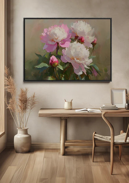 Rosa weiße Pfingstrosen Klassischer Blumenstrauß Gemälde