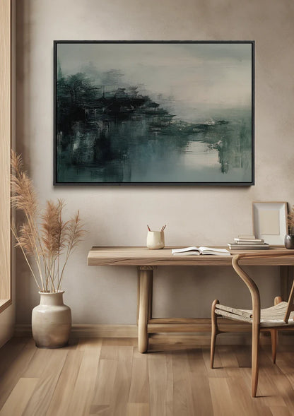 Mistig Stadslandschap Donkere Tinten Abstract Atmosferisch Schilderij