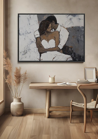 Embrace Couple Abstract Warm Intimate Portrait Painting