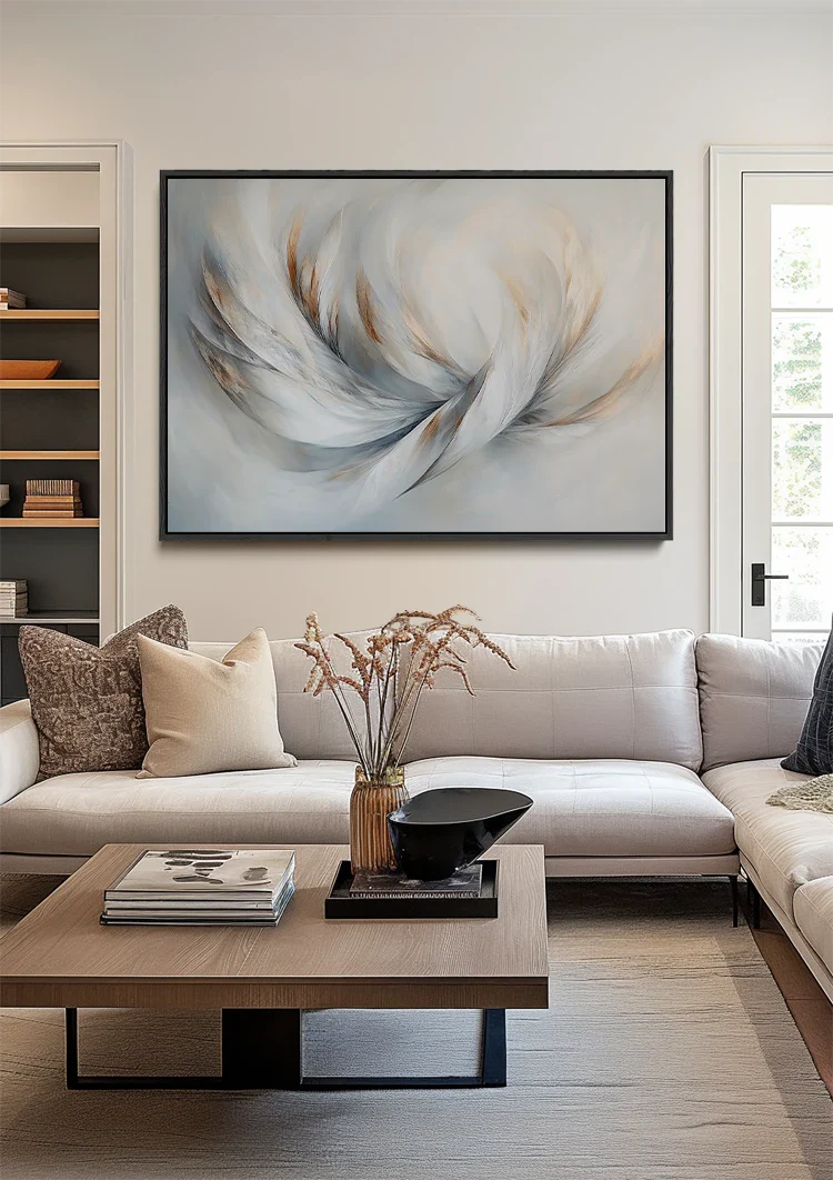 Abstract Wings Feathers White Gray Gold Elegant Painting