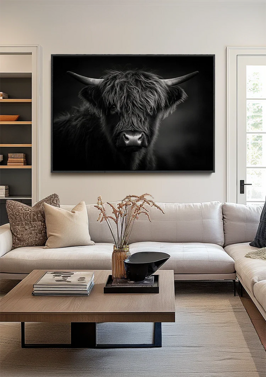 Schotse hooglander canvas schilderij aan de muur in de hal