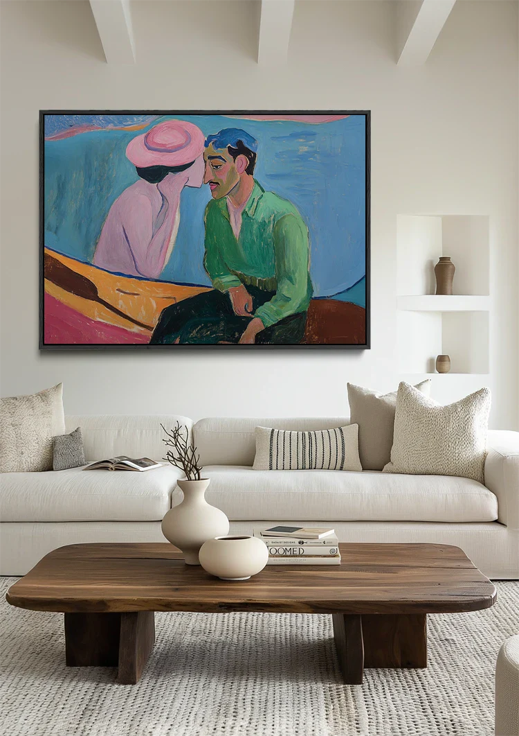 Woman Pink Hat Man Green Expressive Figurative Painting