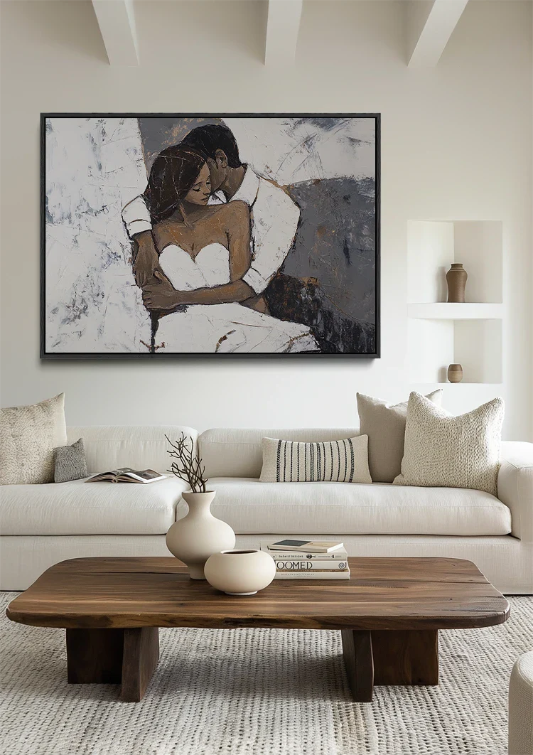 Embrace Couple Abstract Warm Intimate Portrait Painting