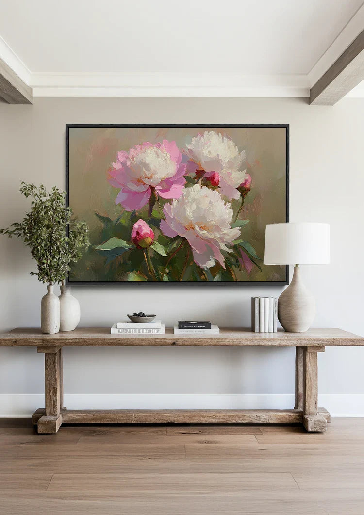 Rosa weiße Pfingstrosen Klassischer Blumenstrauß Gemälde