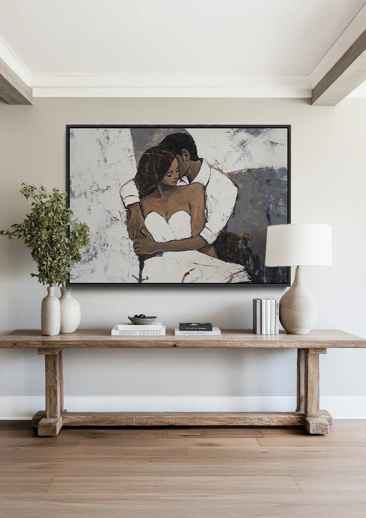 Embrace Couple Abstract Warm Intimate Portrait Painting
