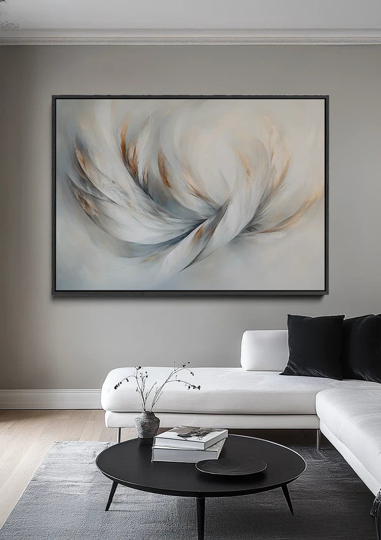 Abstract Wings Feathers White Gray Gold Elegant Painting