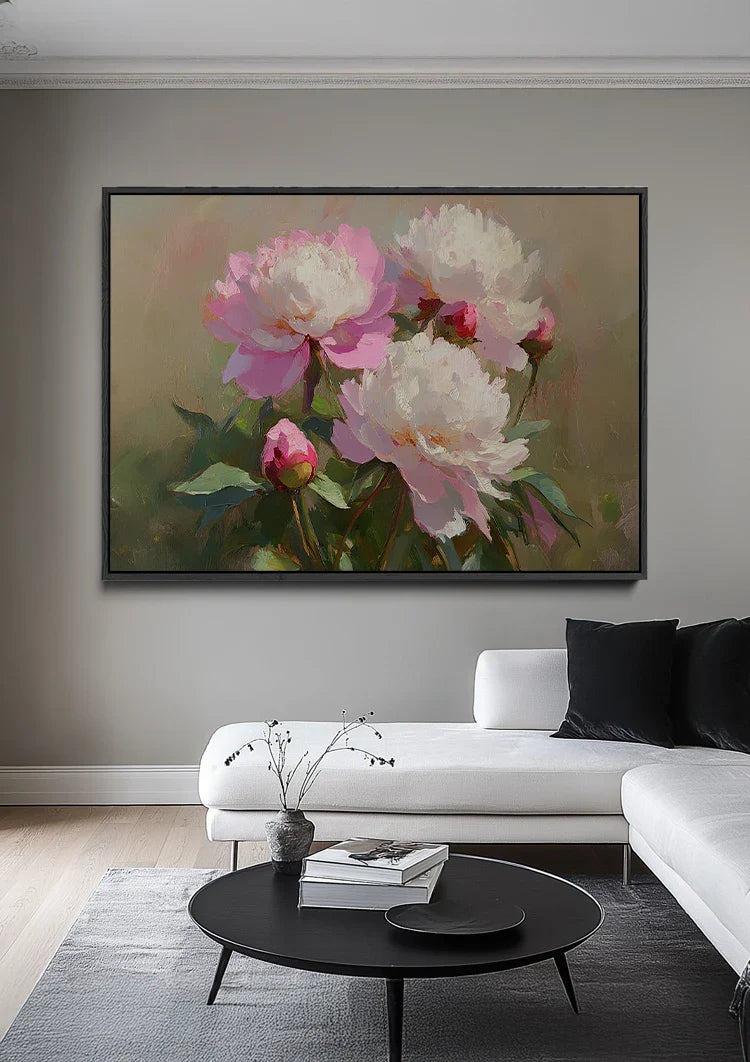 Rosa weiße Pfingstrosen Klassischer Blumenstrauß Gemälde