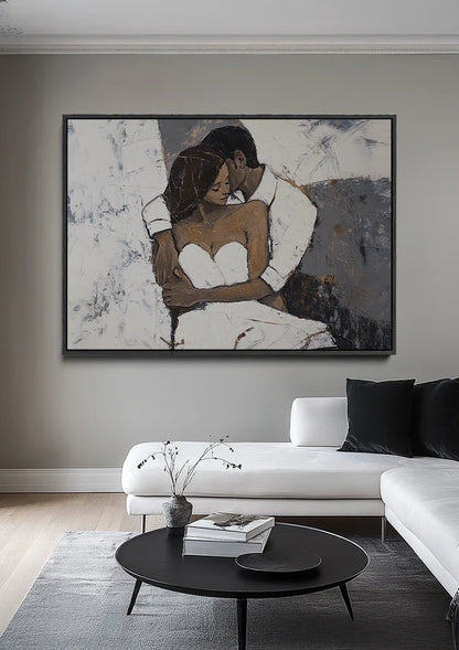 Embrace Couple Abstract Warm Intimate Portrait Painting