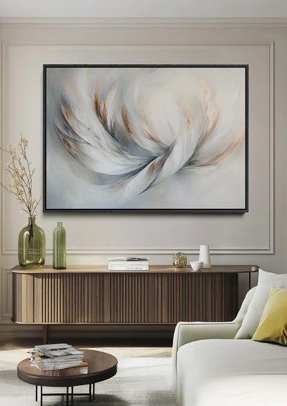 Abstract Wings Feathers White Gray Gold Elegant Painting