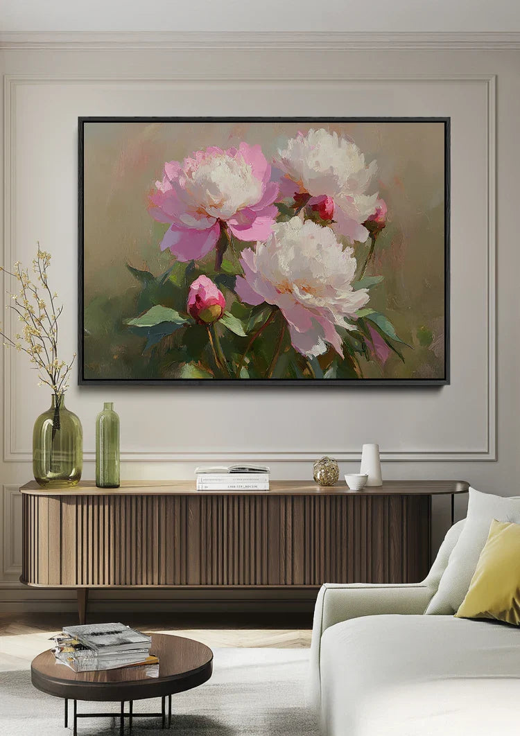Rosa weiße Pfingstrosen Klassischer Blumenstrauß Gemälde