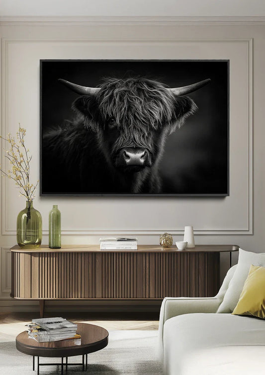 Scottish Highlander Black and White Portrait Dark Background Painting