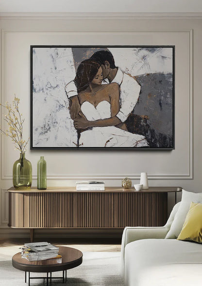 Embrace Couple Abstract Warm Intimate Portrait Painting