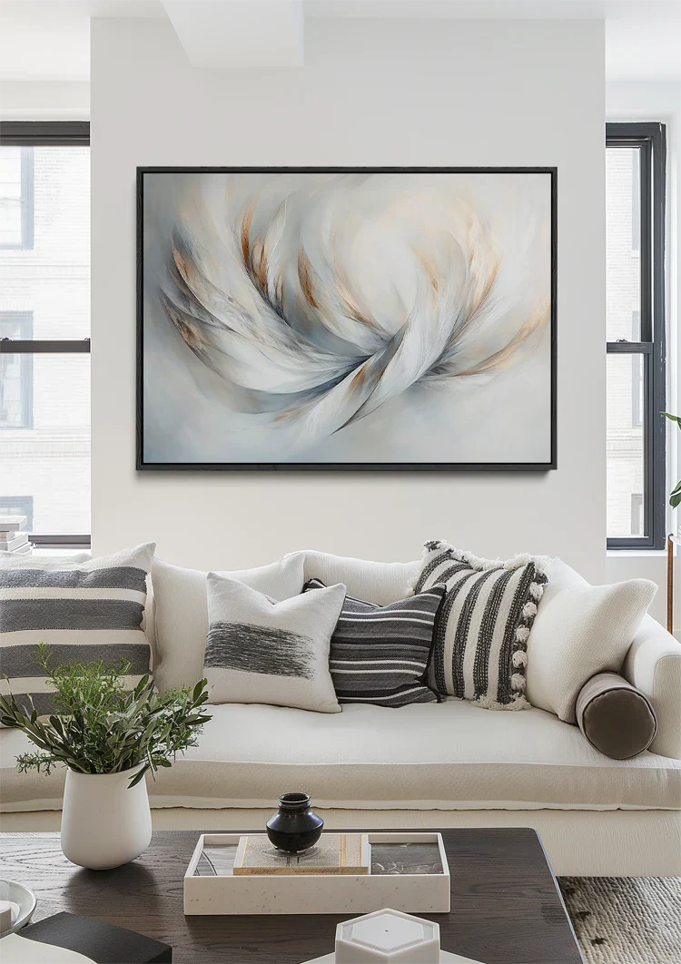 Abstract Wings Feathers White Gray Gold Elegant Painting