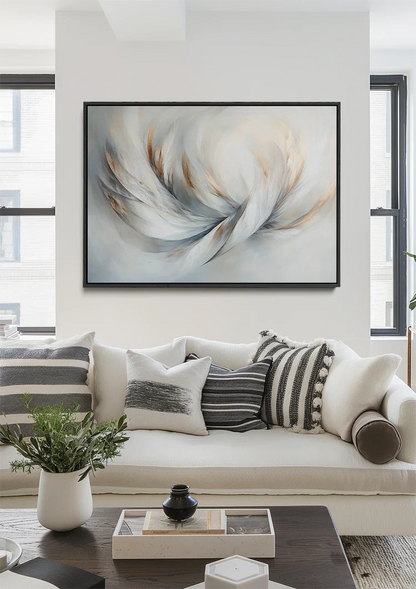 Abstract Wings Feathers White Gray Gold Elegant Painting