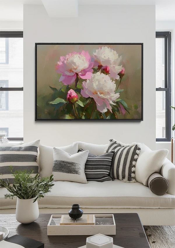 Rosa weiße Pfingstrosen Klassischer Blumenstrauß Gemälde