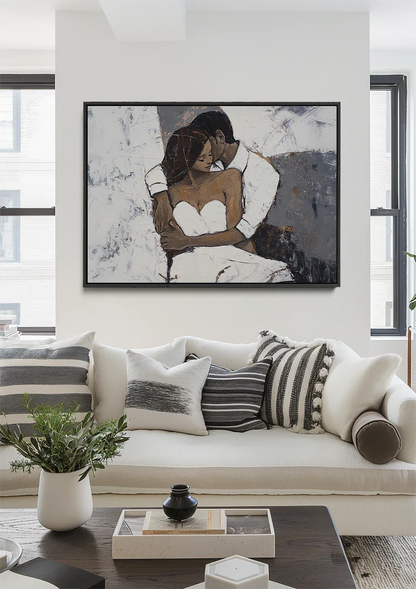 Embrace Couple Abstract Warm Intimate Portrait Painting