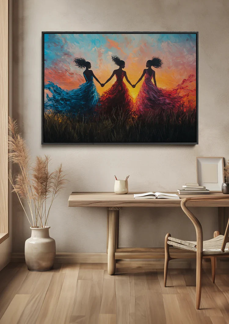 Three Women at Sunset Painting