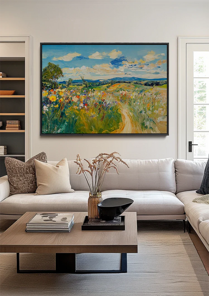 Bloeiend Veld Wildebloemen Impressionistisch Zomers Landschap Schilderij