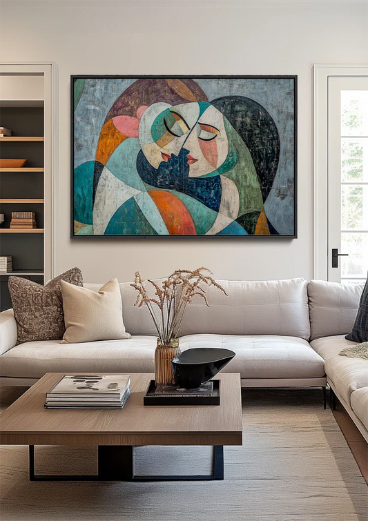 Modern Cubistisch Vrouwenportret Geometrisch Kleurrijk Abstract Canvas Schilderij
