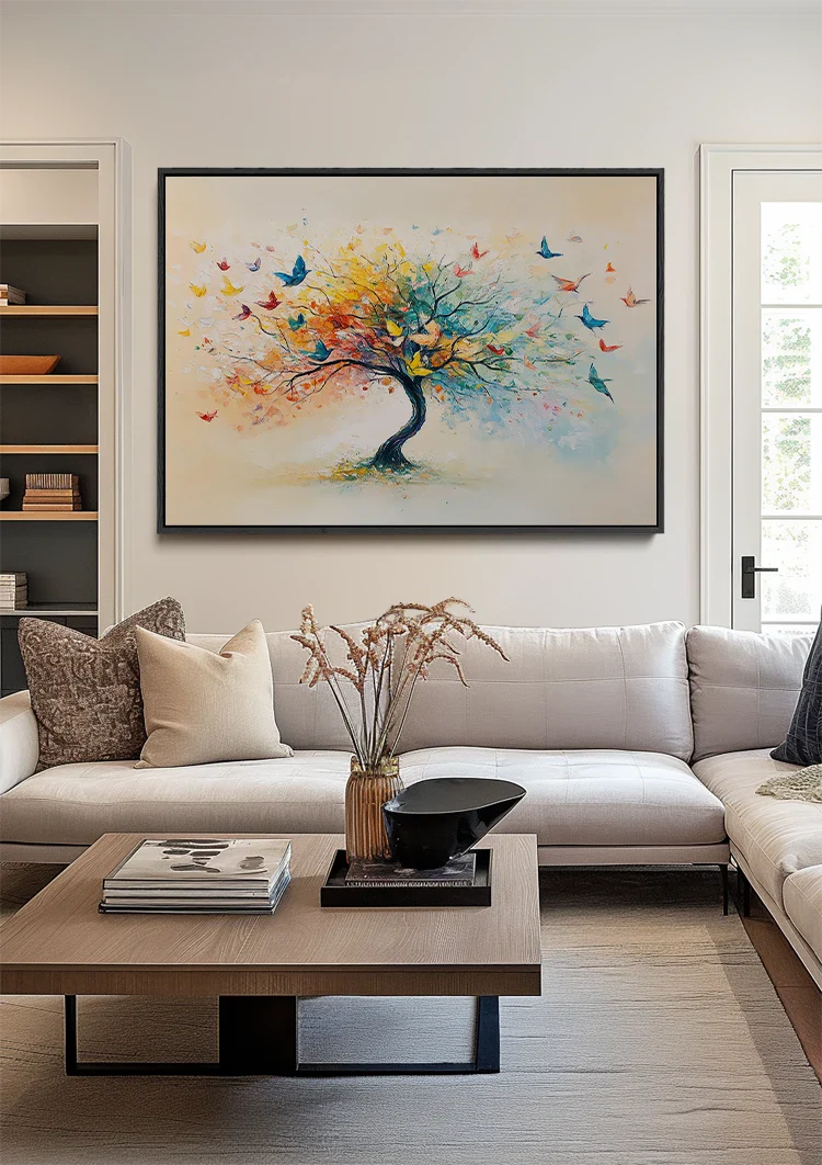 Tree of Life with Butterflies Colorful Watercolor Nature Painting