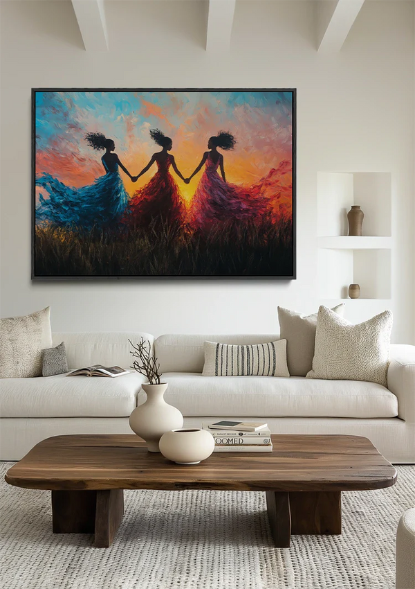 Three Women at Sunset Painting