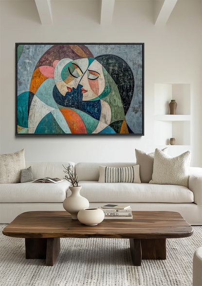 Modern Cubist Female Portrait Geometric Colorful Abstract Painting