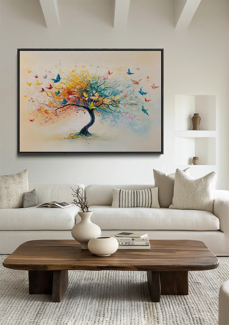 Tree of Life with Butterflies Colorful Watercolor Nature Painting