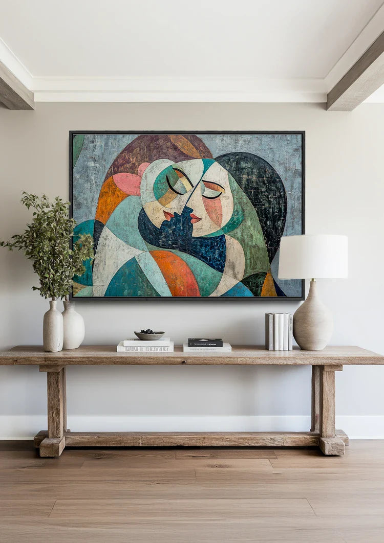 Modern Cubist Female Portrait Geometric Colorful Abstract Painting