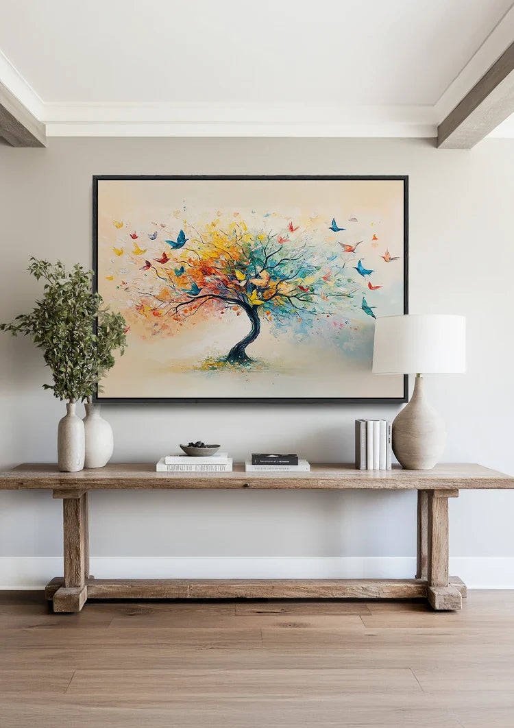 Tree of Life with Butterflies Colorful Watercolor Nature Painting