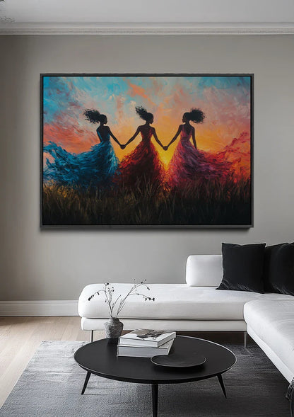 Three Women at Sunset Painting