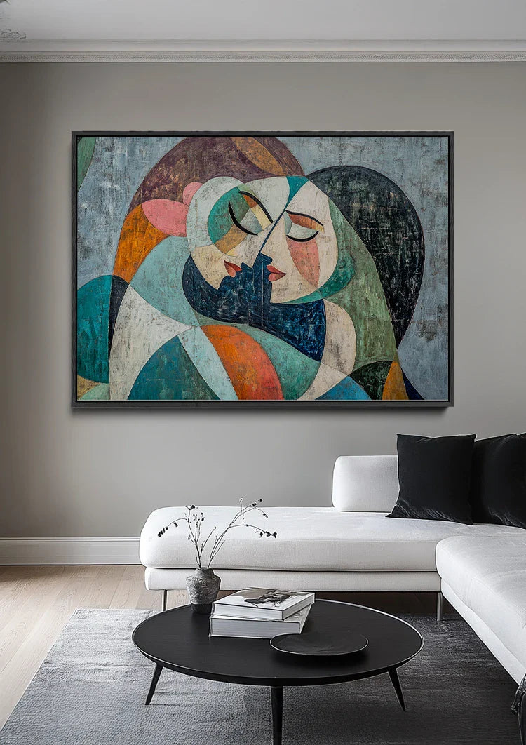 Modern Cubist Female Portrait Geometric Colorful Abstract Painting