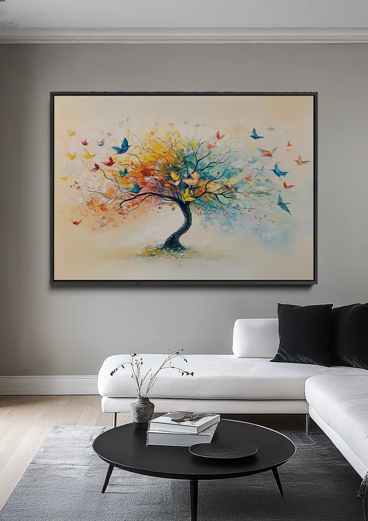 Tree of Life with Butterflies Colorful Watercolor Nature Painting