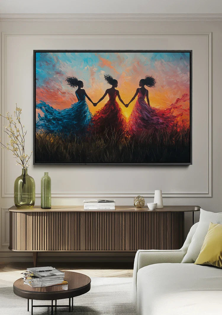 Three Women at Sunset Painting
