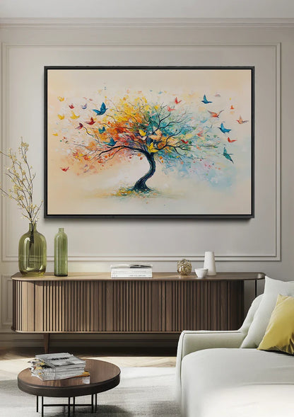 Tree of Life with Butterflies Colorful Watercolor Nature Painting