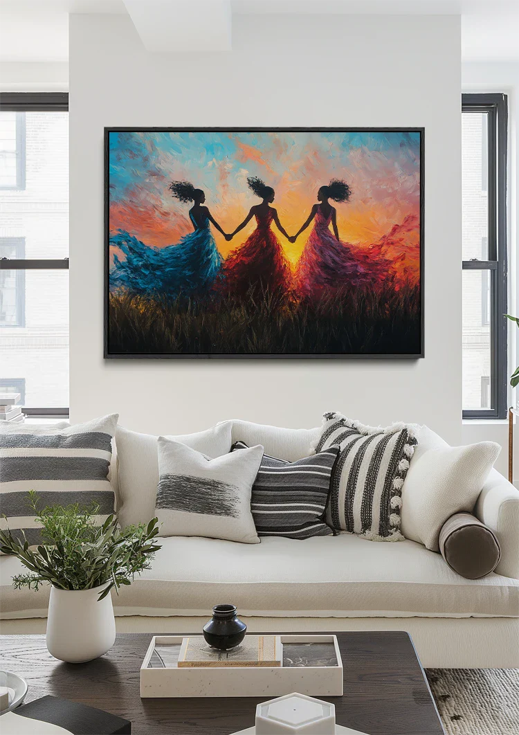 Three Women at Sunset Painting