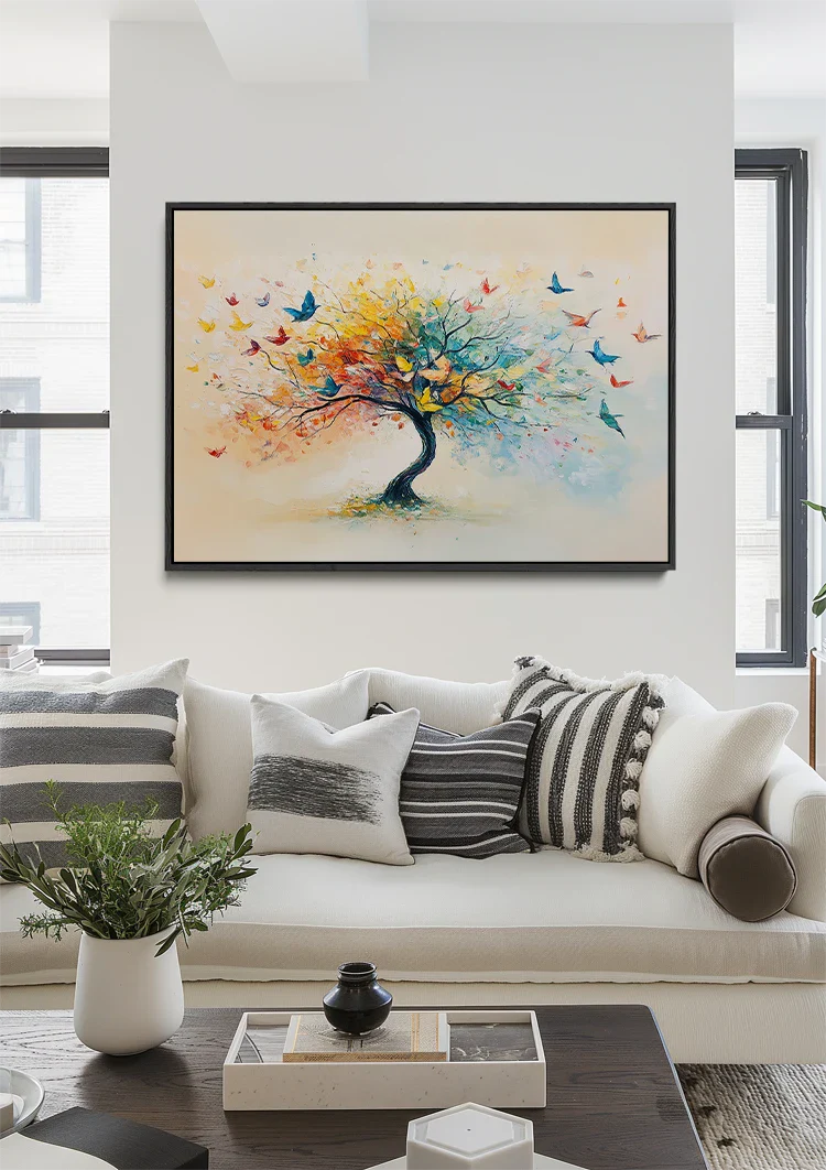 Tree of Life with Butterflies Colorful Watercolor Nature Painting