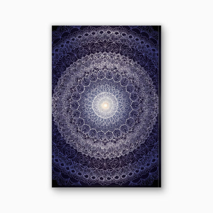 Mandala medaillon canvas schilderij in nachtblauw en zilver