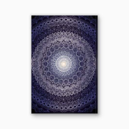 Mandala medaillon canvas schilderij in nachtblauw en zilver